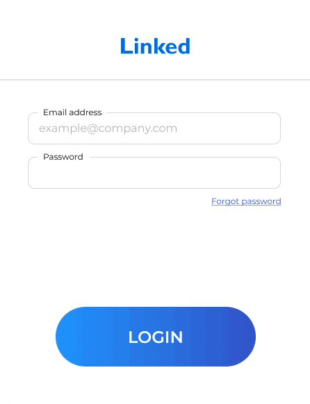 A login interface for a web platform with fields for email address and password, a 'forgot password' link, and a 'login' button.